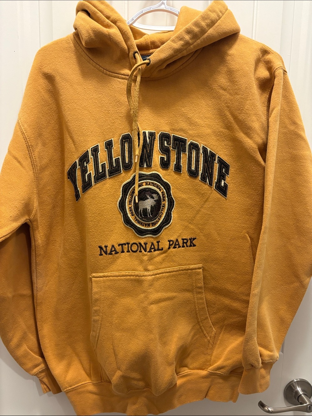 Prairie Mountain Yellowstone National Park Hoodie Large Mustard Graphic